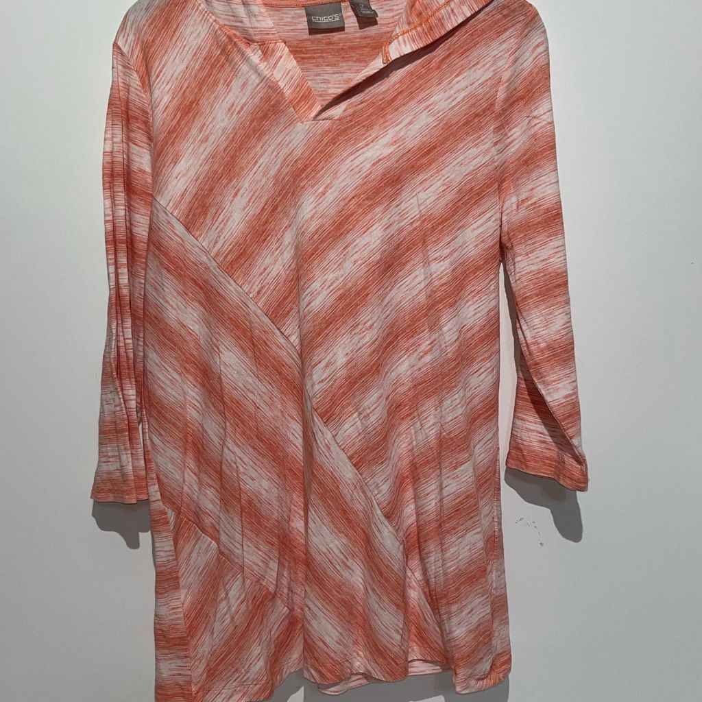 Chico's Women's Orange Quarter Sleeve Cotton Blend Tunic Hoodie Top Sz 2/Large